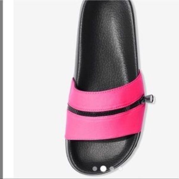 Victoria’s Secret PINK Hot Pink Zip Slides Logo - Picture 2 of 3